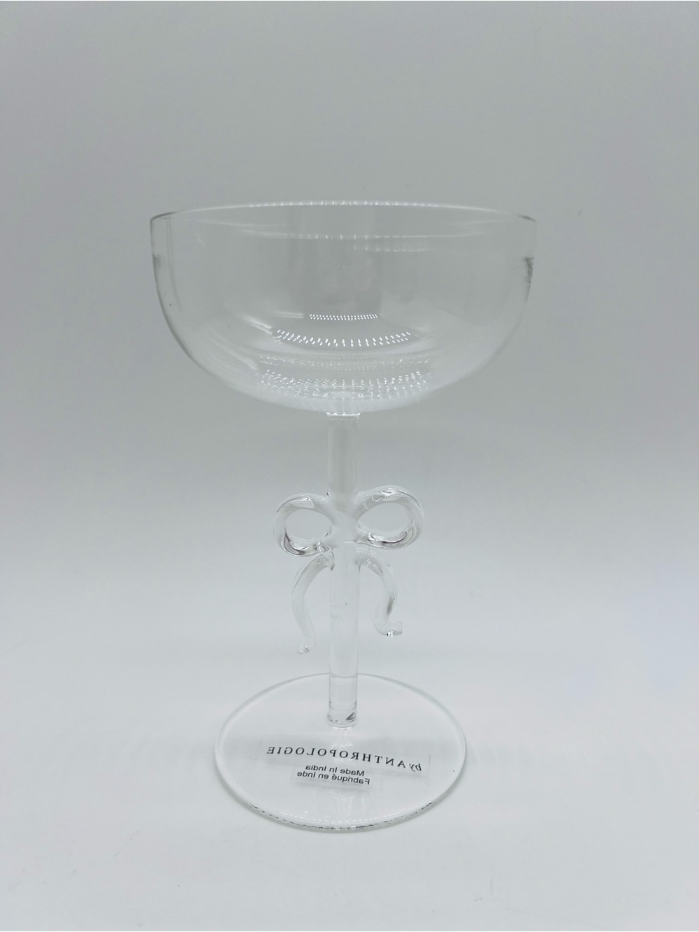 Anthropologie Clear Glass Coupe with Bow Stem